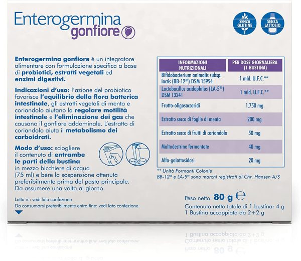 Enterogermina Gonfiore, Integratore Alimentare, Probiotici, Gonfiore Addominale, 20 Bustine - immagine 5