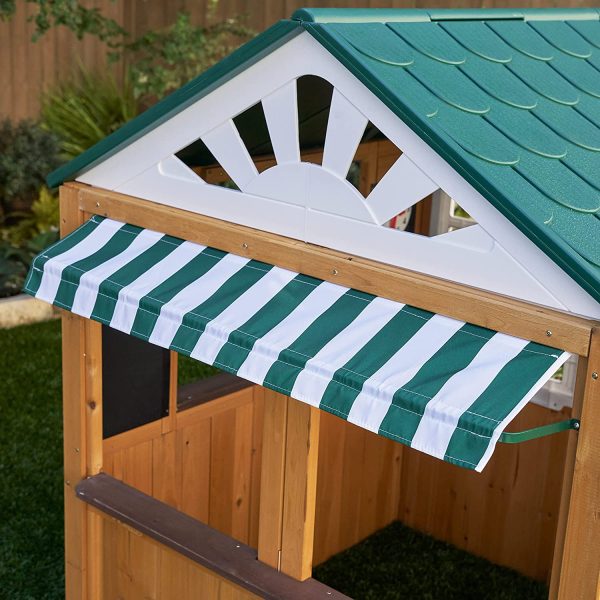 KidKraft 405 Casetta Gioco da Giardino e Esterno Garden View in Legno per Bambini con lavagne, fioriera e Tenda Stile caffetteria, Colore Marrone - immagine 2