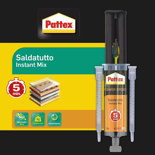 Pattex Power Epoxy Saldatutto Mix 5 Minuti, Forte Colla Epossidica, Bicomponente a Elevata Tenuta Finale, Multiuso, Adatta per quasi ogni Materiale, 1 x 12 g - immagine 6