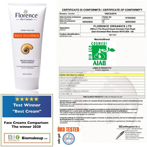 100ml. Bio Crema con Bava di Lumaca al 65% e Acido Ialuronico PURO 100%+Vitamina C/E. Con Ingredienti a Nota Azione Antiet??, Cicatrizzante e Antimacchia per Viso, Collo e Contorno Occhi. Made in Italy - immagine 4