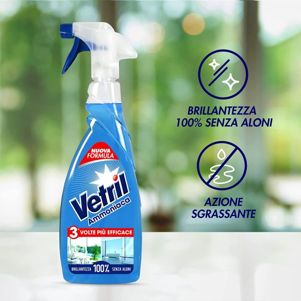 Vetril - Detergente Spray Superfici con Ammoniaca, Azione Sgrassante e Brillantezza Senza Aloni, 650 ml - immagine 4