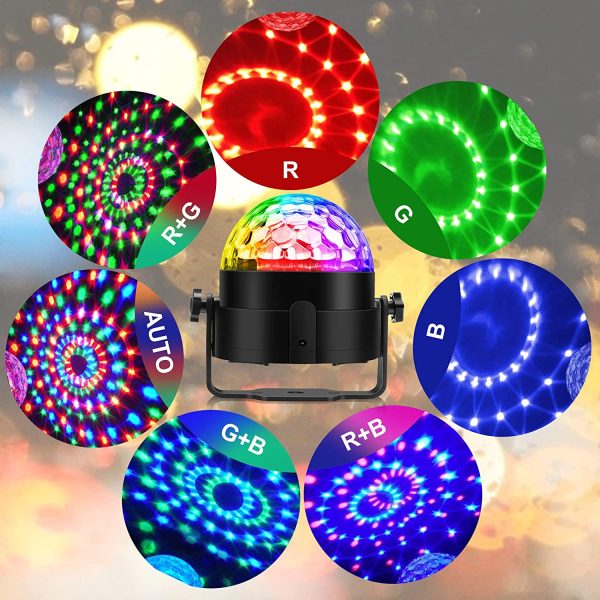 Luci Discoteca, 7 RGB Colori Musica Attivata Luce Discoteca Palla con 4 M Cavo USB, Telecomando, Rotazione a 360?? Lampada da Discoteca per Natale, Feste, Bar, Club, Car, Regalo per Bambini - immagine 4