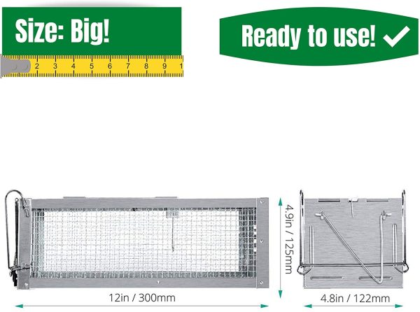RatzFatz Gabbia Trappola in Metallo per Catturare Animali Vivi di Piccola Taglia Come Ratti Topi o Altri Animali Simili - Argento - immagine 6
