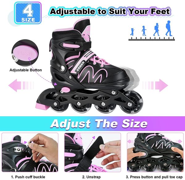 Pattini in Linea per Bambini Idee Regalo Bambini Compleanno, Regolabile Pattini a Rotelle con Ruote Illuminanti, Traspiranti e Confortevoli Rollerblades per Ragazzi Ragazze