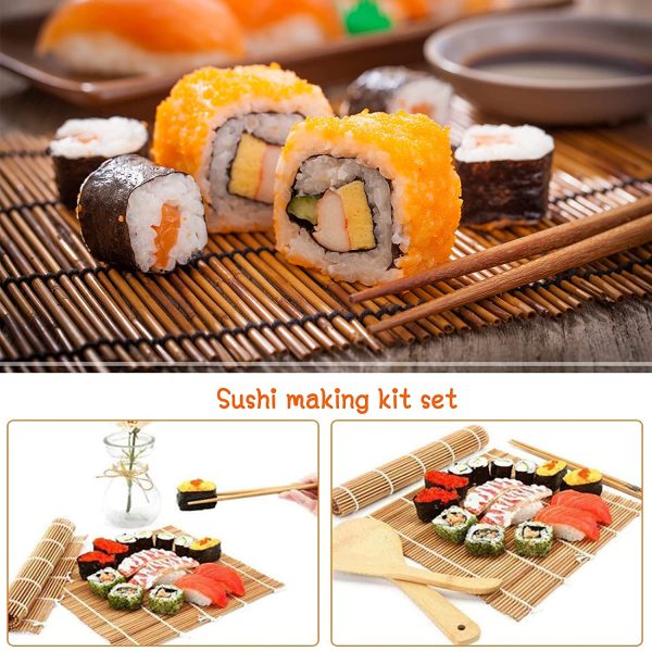 12 Pezzi Kit di Sushi Bamb?? Kit Fare Sushi Bamb?? Kit Completo in Bamb?? per Arrotolare Include 5 *Paia Bacchette 2 *Tappetini Arrotolare Sushi 2 *Piccolo Piatto 1* Spatola Riso 1* Paletta 1 *Sacco - immagine 5