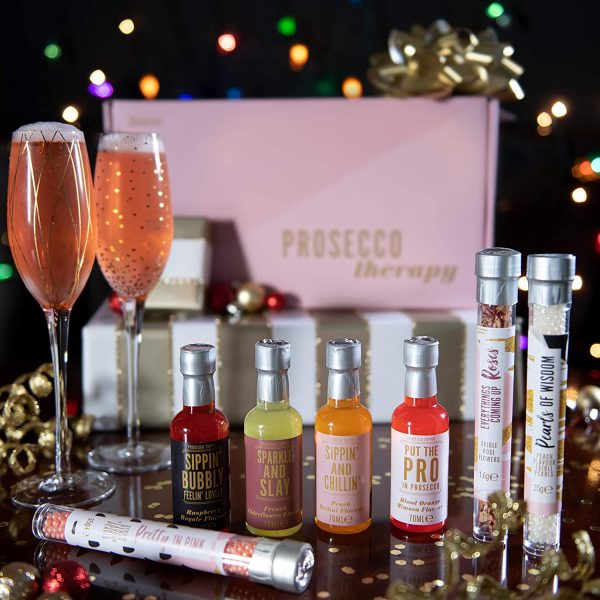 Modern Gourmet Foods, Prosecco Therapy, Kit per Cocktail Frizzanti al Prosecco, Set Regalo, Include 4 Miscele per Cocktail al Gusto di Frutta, Perle e Petali di Rosa Commestibili (alcool non incluso) - immagine 2