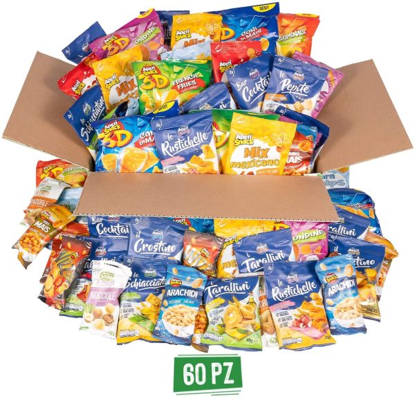 APERIBOX 60 - AP18.001.04 - Snack salati, patatine, frutta secca e tanti stuzzichini da sgranocchiare racchiusi in una Box super variegata. Ottima per un aperitivo in compagnia. Favolosa idea regalo.