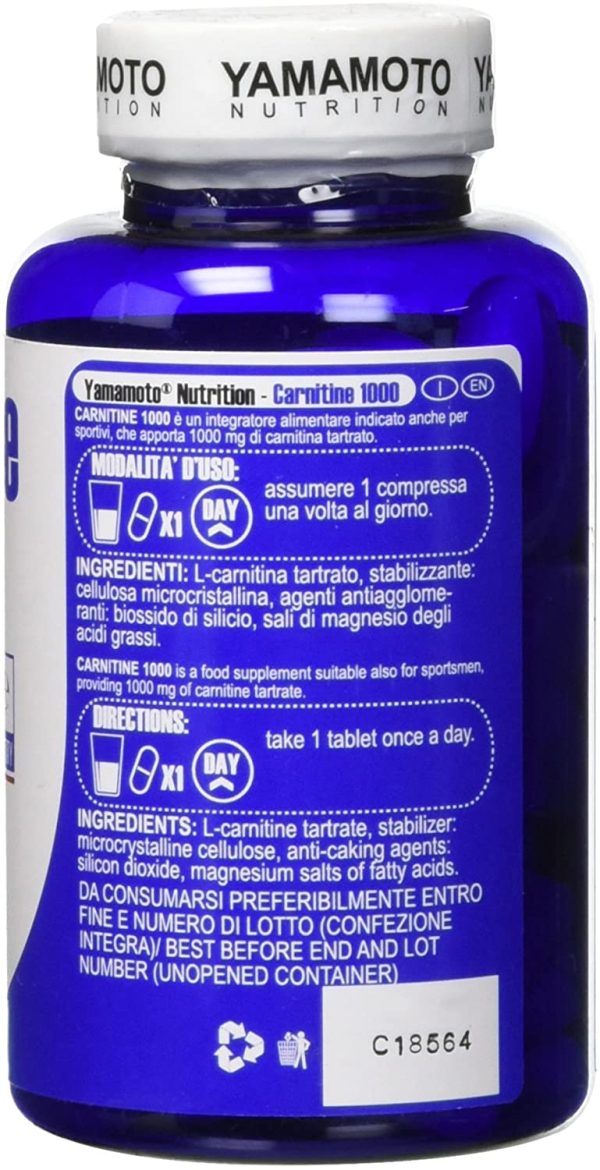 Yamamoto Nutrition Carnitine 1000 integratore alimentare di Carnitina - 90 Compresse, 122 g - immagine 2