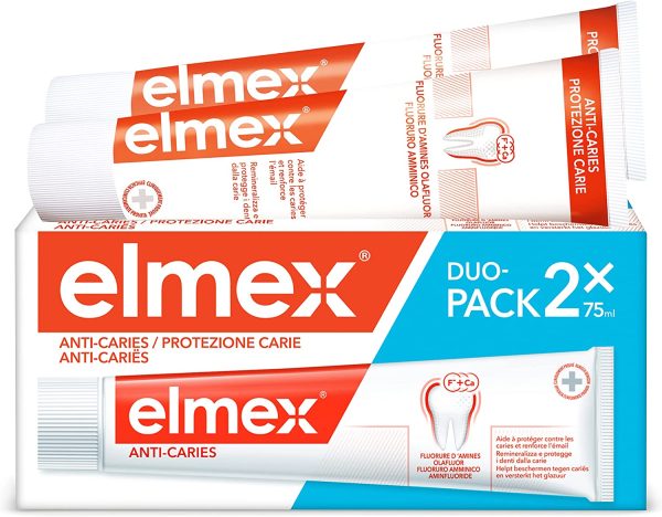 elmex Dentifricio Protezione Carie, Reminiralizza e Protegge Efficacemente i Denti dalla Carie, Dentifricio Anticarie con Fluoruro Amminico, 2 x 75 ml - immagine 6