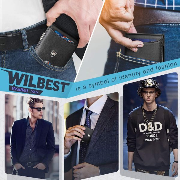 wilbest? Portafoglio Uomo Vera Pelle Blocco RFID con Fermasoldi, Piccolo Portafogli con Tessere Tascabile Documenti, Porta Carte di Credito, Finestra di ID, Portafoglio con Confezione Regalo -Nero