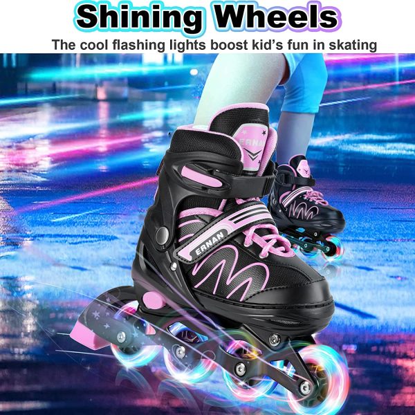 Pattini in Linea per Bambini Idee Regalo Bambini Compleanno, Regolabile Pattini a Rotelle con Ruote Illuminanti, Traspiranti e Confortevoli Rollerblades per Ragazzi Ragazze - immagine 6