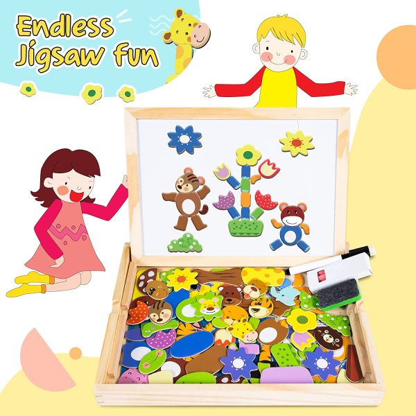 COOLJOY Puzzle Magnetico Legno, Giocattolo di Legno Bambini con Double Face Disegno cavalletto Lavagna, apprendimento educativo per Bambini (Nmodello Animale)?? - immagine 6