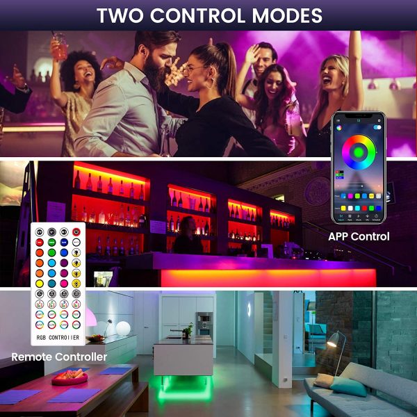 Striscia Led 6 Metri,  Led Striscia RGB 5050, Controllo App e Telecomando IR, Musica Strip Led, Luci led Colorati per Camera da Letto Decorazioni Cucina TV Festa Bar - immagine 2