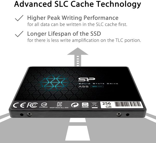 Silicon Power SSD 256GB 3D NAND A55 SLC Cache Performance Boost 2.5 Pollici SATA III 7mm (0.28") SSD interno - immagine 3