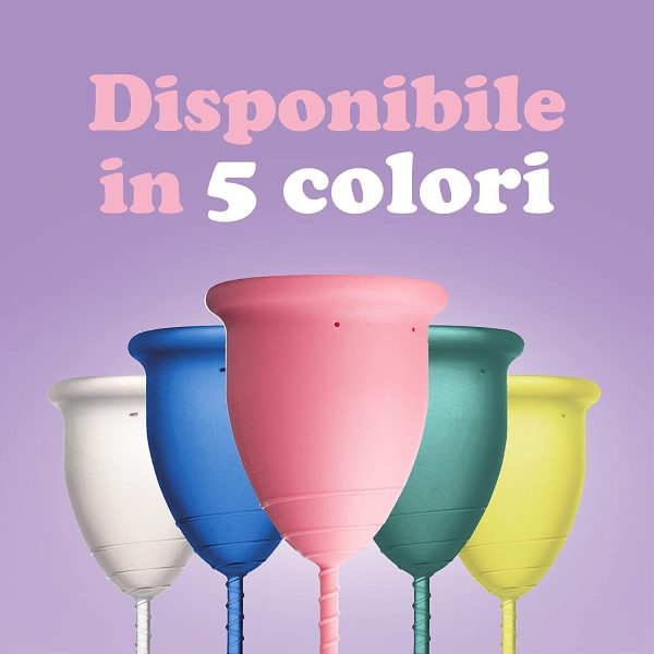 Rainbow Cup, Coppetta Mestruale Made in Italy in Silicone Medicale Senza Lattice e Additivi, Comoda, Ecologica, Sicura, in pi?? Varianti, Coppetta Mestruale Morbida, Colore Ciclamino, Taglia 1 - immagine 3