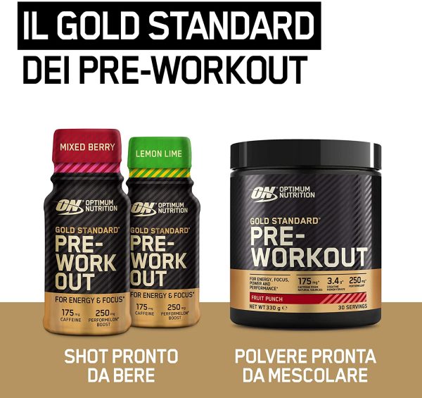 Optimum Nutrition ON Gold Standard Pre-Workout Shot, Alimentazione Sportiva con Beta Alanina, Caffeina, Vitamina B6 e B12, Mix di Frutti di Bosco, 12 x 60 ml - immagine 2