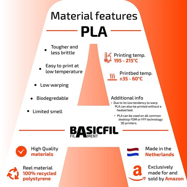 Basicfil 175PLA500ORANGE, Filamento per Stampante 3D, 1, 500 gr, Arancione - immagine 2