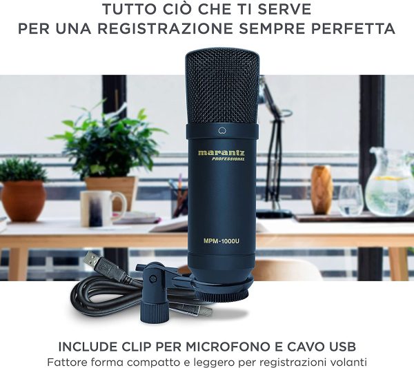 Marantz Professional MPM-1000U - Microfono USB a Condensatore con Diaframma Largo per il Podcasting e la Registrazione, Reggimicrofono e Cavo USB - immagine 4