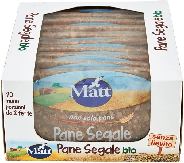 Matt, Pan Segale Bio, Pane di Segale con Semi di Segale Integrale e Semi di Girasole, Senza Lievito e Ricco di Fibre, Alimentazione Sana, Confezione con 10 Monoporzioni da 2 Fette, 500 g - immagine 2