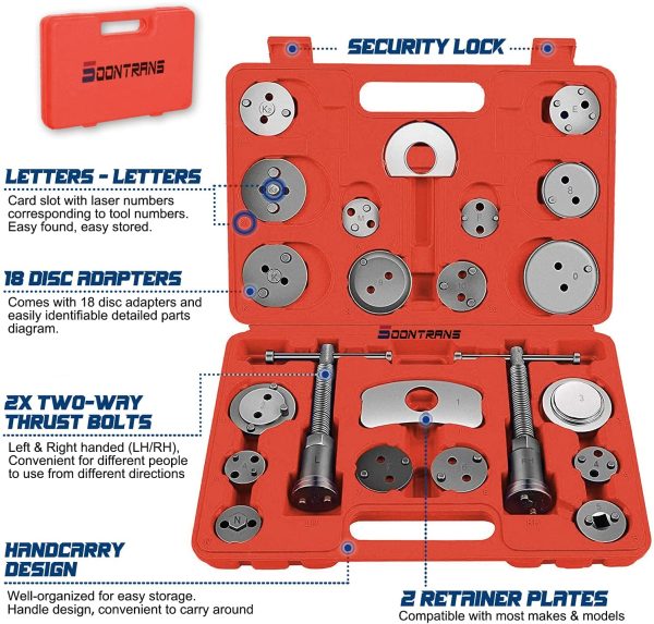 22 Pezzi Set di Ripristino Pistone del Freno Arretratore Pistoncini Freni Universale Set di Attrezzi per Pinze Freni - immagine 5