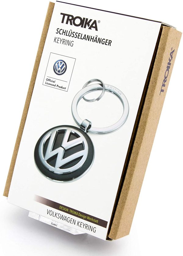 VW Volkswagen Keyring ?C KR16-05/VW ?C Portachiavi Logo VW ?C in aggiunta 1 Portachiavi ?C Metallo pressofuso?C Lucido ?C Cromato ?C Argento, Nero Originale