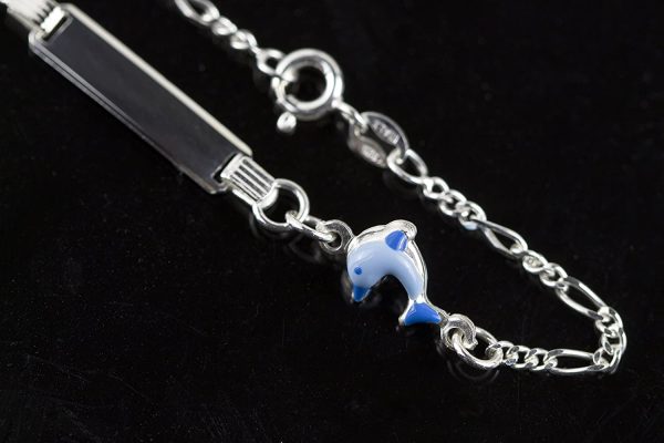 Aka Gioielli? - Bracciale Targhetta Identificativa Bambino Argento 925 con Delfino Azzurro Smaltato, Idea Regalo - immagine 2