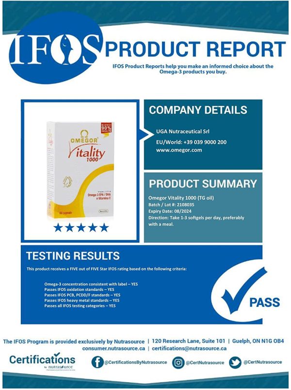 Olio di pesce - Omega 3 1000mg | L??unico Omega 3 IFOS certificato 5 stelle dal 2006 | Integratore Omega 3 con 800mg EPA e DHA per capsula | 90% Omega3 rTG Fish Oil | 30 capsule 1000mg