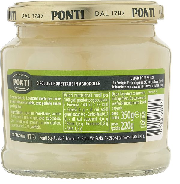 Ponti Cipolline Borettane Peperlizia, Cipolline in agrodolce barattolo da 350 g, Cipolle agrodolce come contorno per insalate, carne e pesce, Set da 6 - immagine 2