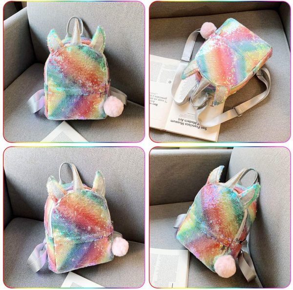 WolinTek Zaino con Unicorno, Borsa per la Scuola per Ragazze, Zaino con Paillette Unicorno,Zaino da Viaggio alla Moda,Sacchetto Di Scuola Unicorn per Ragazze - immagine 6