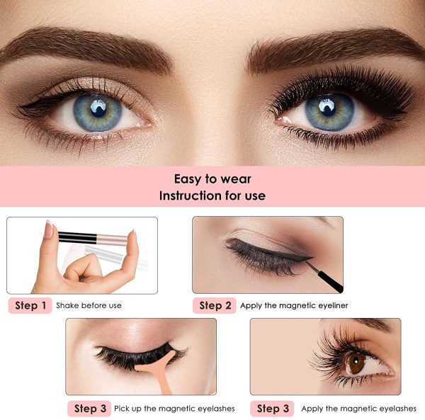 Ciglia Finte Magnetiche con Eyeliner Applicatore Kit 5 Paia Ciglia Finte Naturali Riutilizzabili Ciglia Magnetiche 3D Senza Colla Eyeliner Magnetico Liquido Impermeabile di Lunga Durata - immagine 7