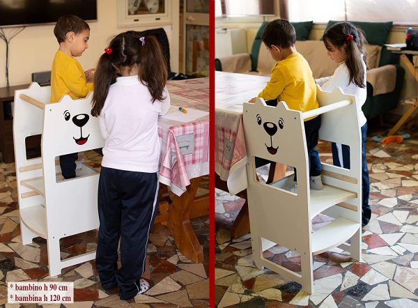 Arte del Legno, EASY TOWER Torre Montessoriana di apprendimento per Bambini, Fissa con Piano Regolabile, Personalizzabile e Antimacchia - immagine 7