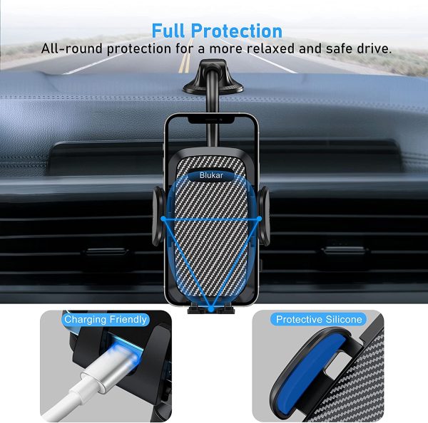 Blukar Supporto Cellulare da Auto, Universale Porta Cellulare Auto 360?? di Rotazione per Parabrezza e Cruscotto con Forte Ventosa e Lungo Braccio,Compatibile con iPhone, Galaxy, Huawei, Xiaomi - immagine 3