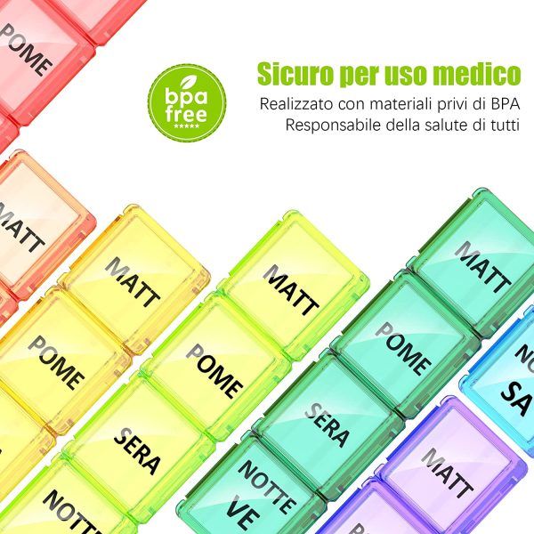 Portapillole Settimanale ITALIANO 7 Giorni Pill Box Giornaliero 28 Scomparti Grande Stampa per Gli Anziani - Colore (Colore) - immagine 2