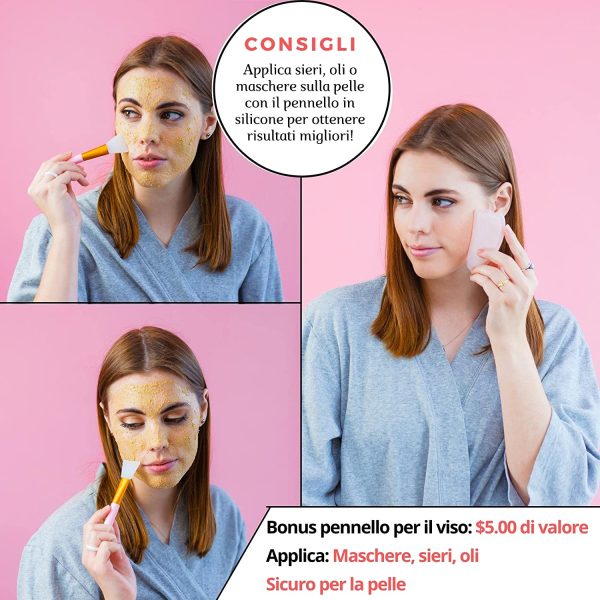 Set con Rullo di Giada e Gua Sha Originale - Roller per Massaggio Viso in Quarzo Rosa Naturale al 100%, Multifunzione Rilassante, Rimodellante e Anti-et?? - Design autentico, Durevole, Silenzioso - immagine 3