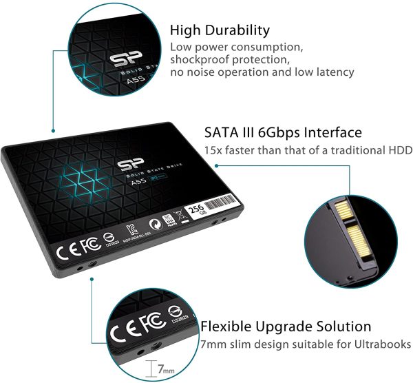 Silicon Power SSD 256GB 3D NAND A55 SLC Cache Performance Boost 2.5 Pollici SATA III 7mm (0.28") SSD interno