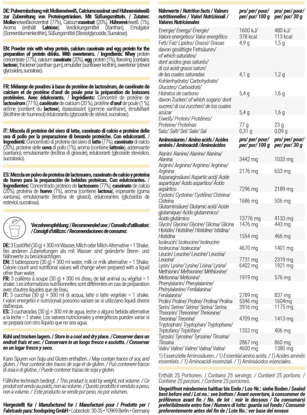 foodspring Proteine 3K, Vaniglia, 750g, Siero del latte e caseina da puro latte di mucche allevate al pascolo - immagine 5