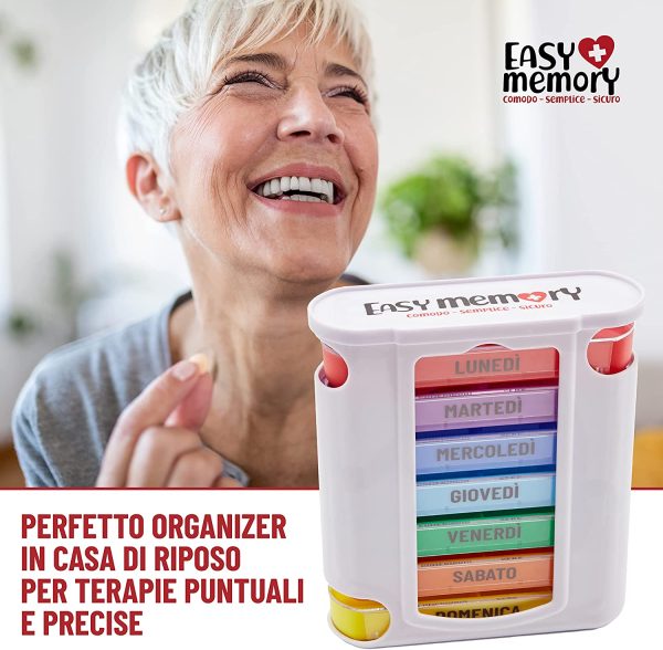 Easy Memory Portapillole Settimanale Italiano con Tabella x Medicinali, 7 Portapastiglie Giornalieri - immagine 5