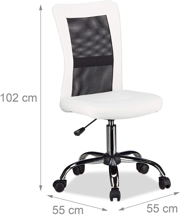 10022882_49 Sedia da Ufficio Altezza Regolabile Girevole Comoda Carico Max 90 kg HxLxP: 102 x 55 x 55 cm, Bianco, metallo, ruote - immagine 4