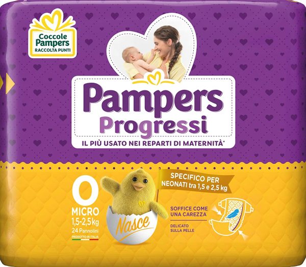 Pampers Progressi Pannolini Micro, Taglia 0 (1-2.5 kg), 24 Pezzi