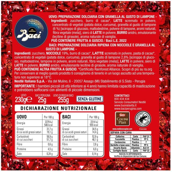 BACI PERUGINA 2 Uova di Pasqua Limited Edition: Granella di Lampone e Cioccolato Fondente con Granella di Nocciola