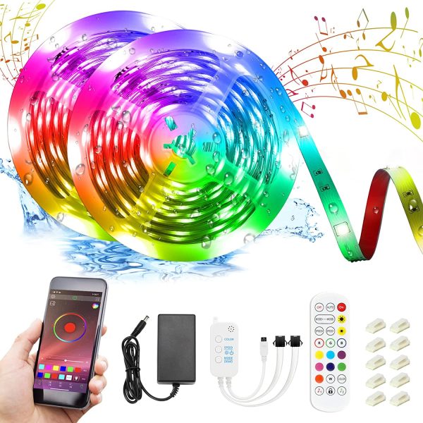 Striscia LED 10M, LED Striscia 5050 RGB Impermeabile IP65 Nastri LED, Bluetooth Musica Sync 20 Colori 21 Modalit?? 12V Luci LED Colorati con Controllo App e Telecomando per Camera, Bar, Festa, Cucina - immagine 6