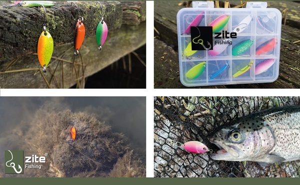 Zite Fishing Kit di Cucchiaini Pesca Spinning Trota - 12 Trout Spoons in Scatola - Dorso Colorato Esche Artificiali 2,5g - immagine 2