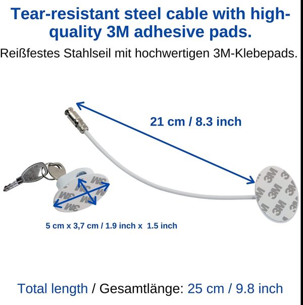 Chiusura di Sicurezza per Bambini con Chiave, Serratura di Sicurezza per Armadi, Cucina, Cassetti, Sicurezza in Casa, con Adesivo 3M, Senza Residui, Bianco - immagine 8