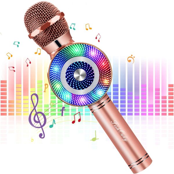 FISHOAKY Microfono Bambini, 4 in 1 Wireless Microfono Karaoke Bluetooth con LED Lampada Flash, Portatile Karaoke Player con Altoparlante per Cantare,Compatibile con Android/iOS Smartphone e PC - immagine 5