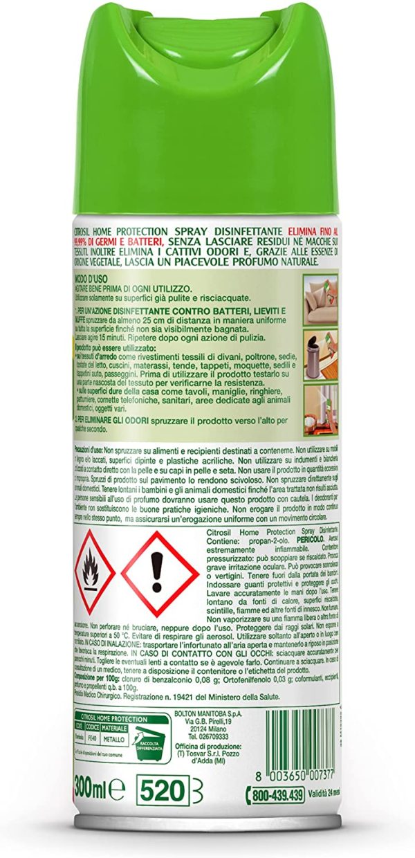 Citrosil Home Protection - Spray Disinfettante Superfici Multiuso, Elimina Fino al 99,9% dei Batteri, con Vere Essenze di Agrumi, 300 ml x 3 Confezioni - immagine 6