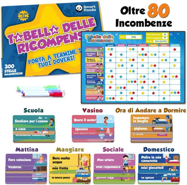 Tabella delle Ricompense per Bambini. La Tabella Magnetica Star Stimola i Bambini a Comportarsi Bene. Include 80+ Faccende Domestiche e 300 Stelle - Versione migliorata, in Italiano - immagine 3