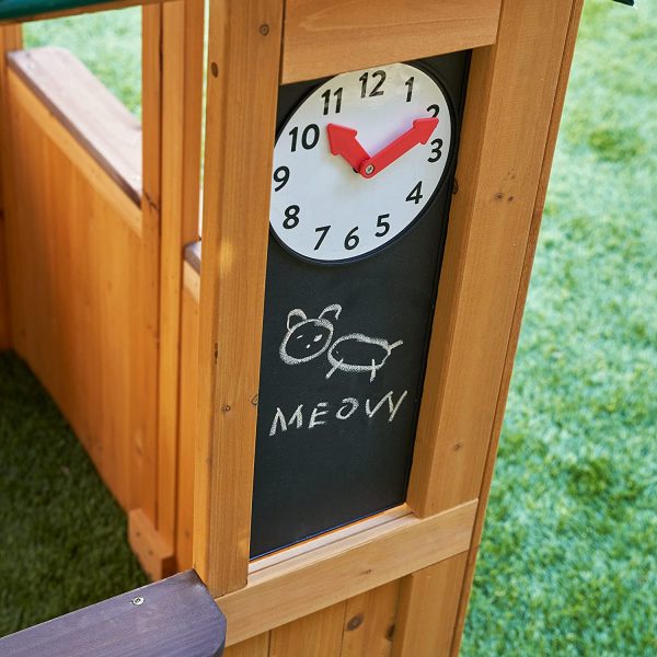 KidKraft 405 Casetta Gioco da Giardino e Esterno Garden View in Legno per Bambini con lavagne, fioriera e Tenda Stile caffetteria, Colore Marrone - immagine 5