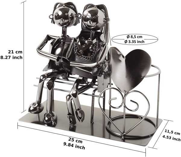 BRUBAKER Portabottiglie Amanti sulla Panchina - Portabottiglie da Vino Argento - Portabottiglie in Metallo Figura Amore - Regalo di Scultura in Metallo per Coppie Sposate con Carta Regalo - immagine 5