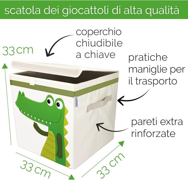 GL??CKSWOLKE Portagiochi Bambini - 15 Motivi I Contenitori per Giocattoli con Coperchio I Scatola Portaoggetti (33x33x33) Box Scaffale I Cesto Cesta Porta Giochi Cameretta I Animali Coccodrillo - immagine 4