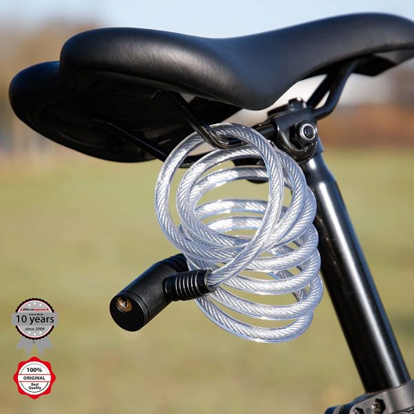 Ultrasport Lucchetto per bicicletta a spirale con 2 chiavi/antifurto a spirale per biciclette, lunghezza 150cm ideale per fissare accessori quali casco, sella e altri oggetti a biciclette di ogni tipo - immagine 2